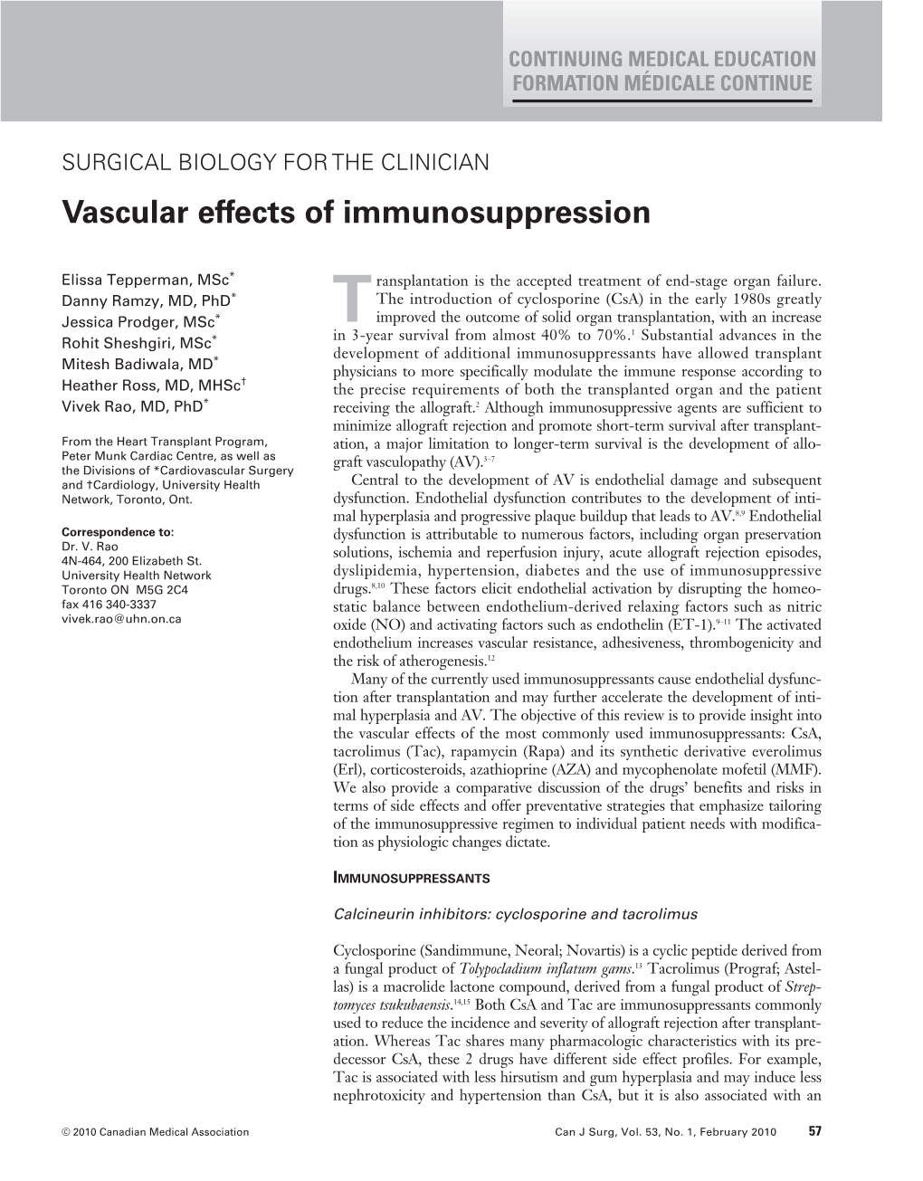 Vascular Effects of Immunosuppression