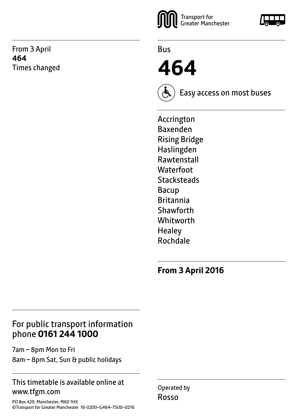 UPLOAD the 464 TIMETABLE