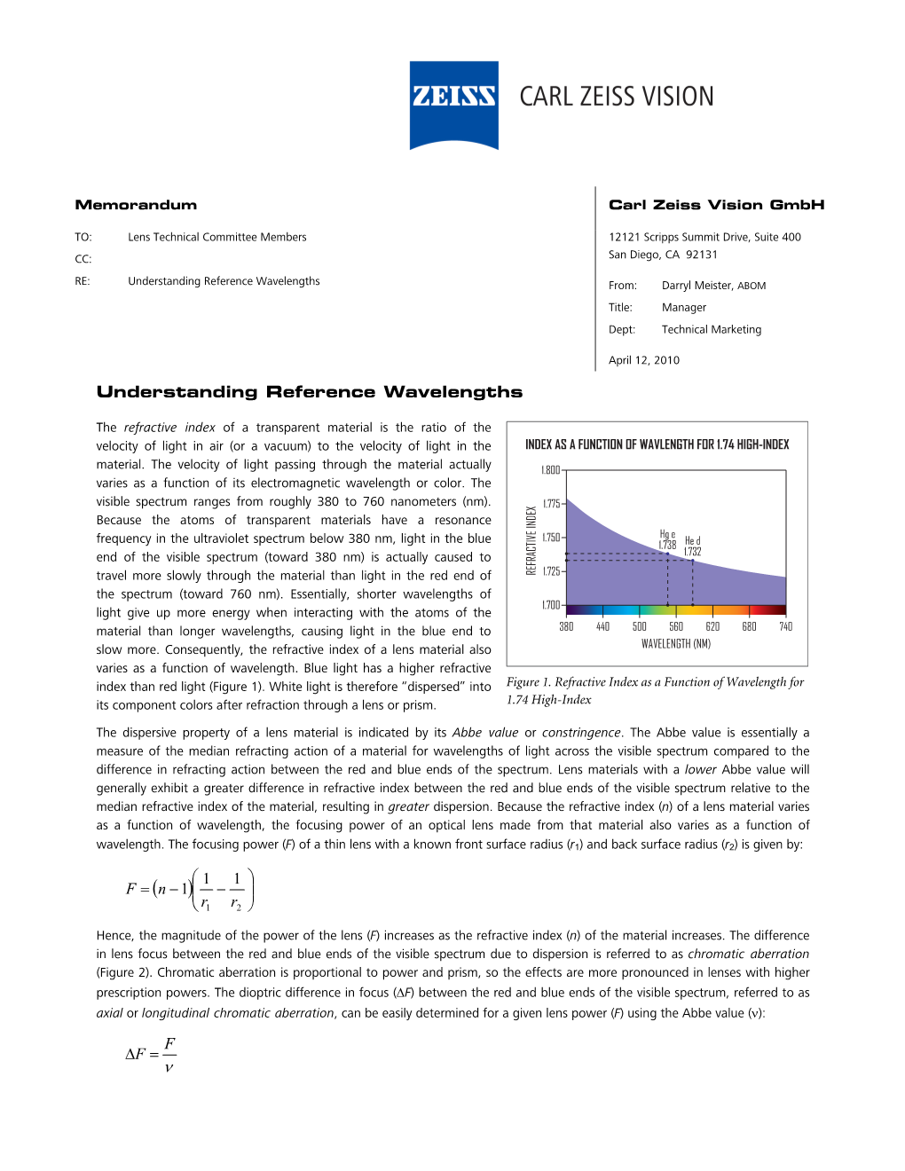 Understanding Reference Wavelengths From: Darryl Meister, ABOM