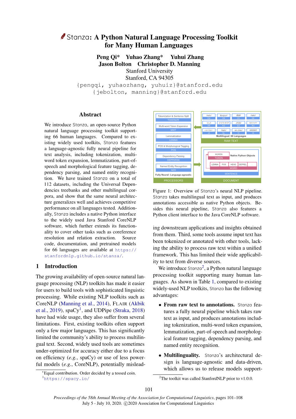 Stanza: a Python Natural Language Processing Toolkit