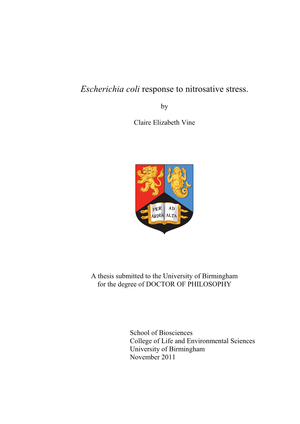 Escherichia Coli Response to Nitrosative Stress