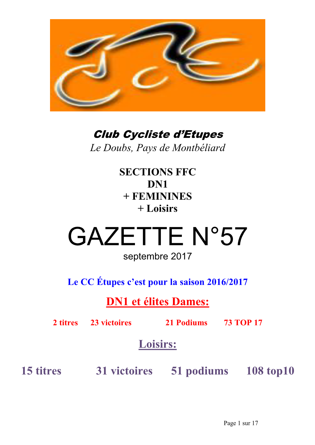 GAZETTE N°57 Septembre 2017