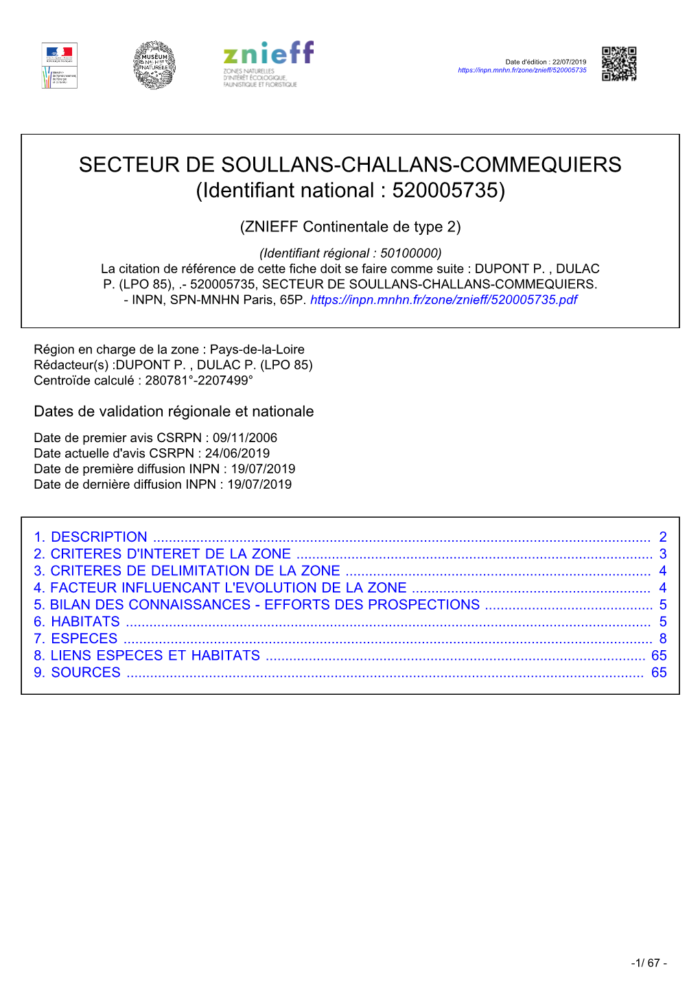 SECTEUR DE SOULLANS-CHALLANS-COMMEQUIERS (Identifiant National : 520005735)