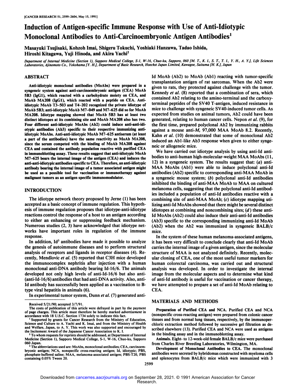 Induction of Antigen-Specific Immune Response with Use of Anti-Idiotypic Monoclonal Antibodies to Anti-Carcinoembryonic Antigen Antibodies1