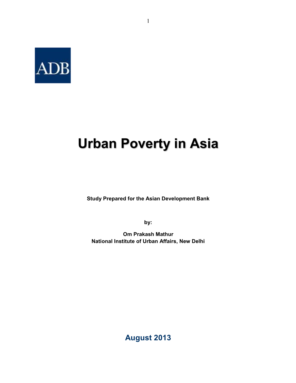 Urban Poverty in Asia