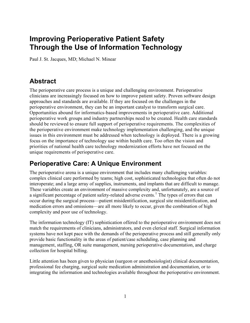 Improving Perioperative Patient Safety Through the Use of Information Technology