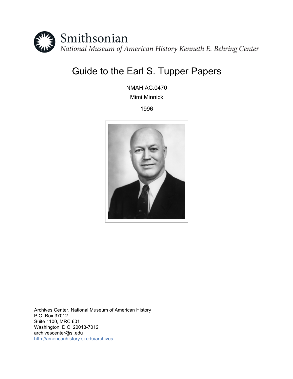 Guide to the Earl S. Tupper Papers