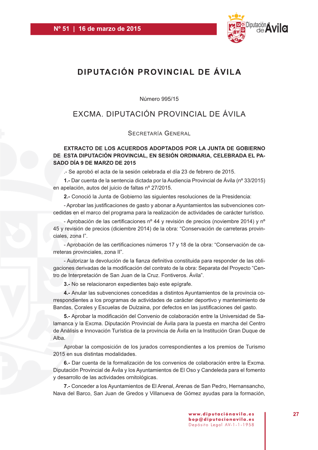 Extracto Acuerdos Junta De Gobierno En Sesion