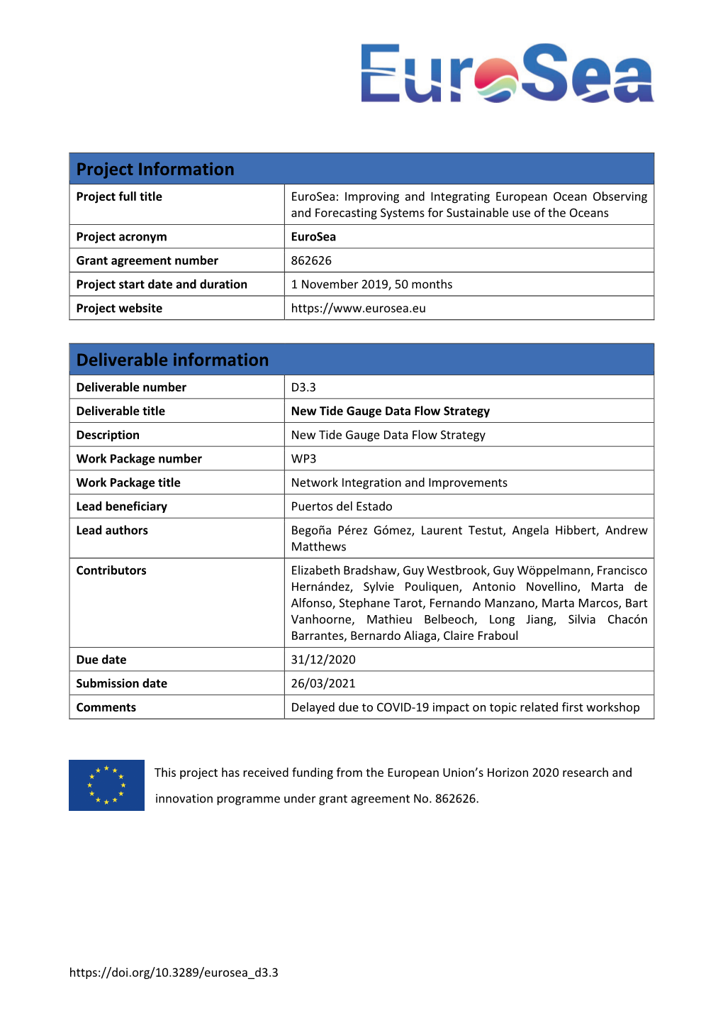 Eurosea D3.3 New Tide Gauge Data Flow Strategy