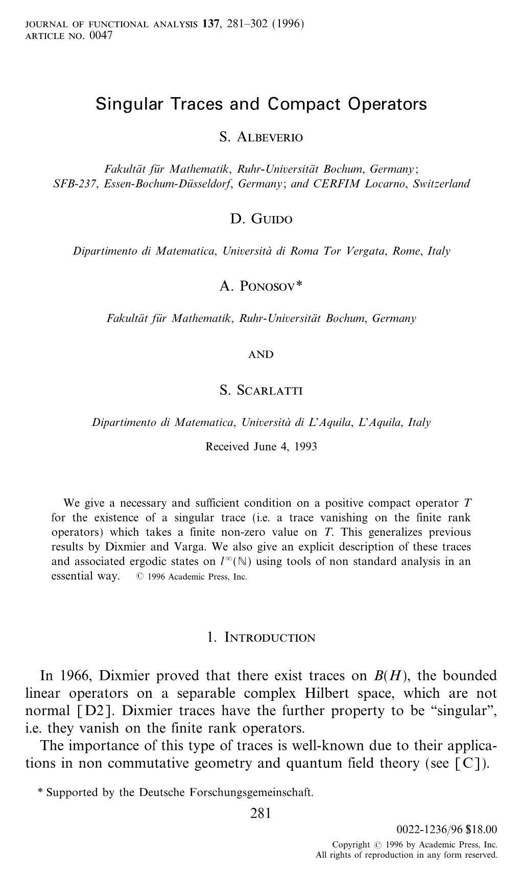 Singular Traces and Compact Operators S