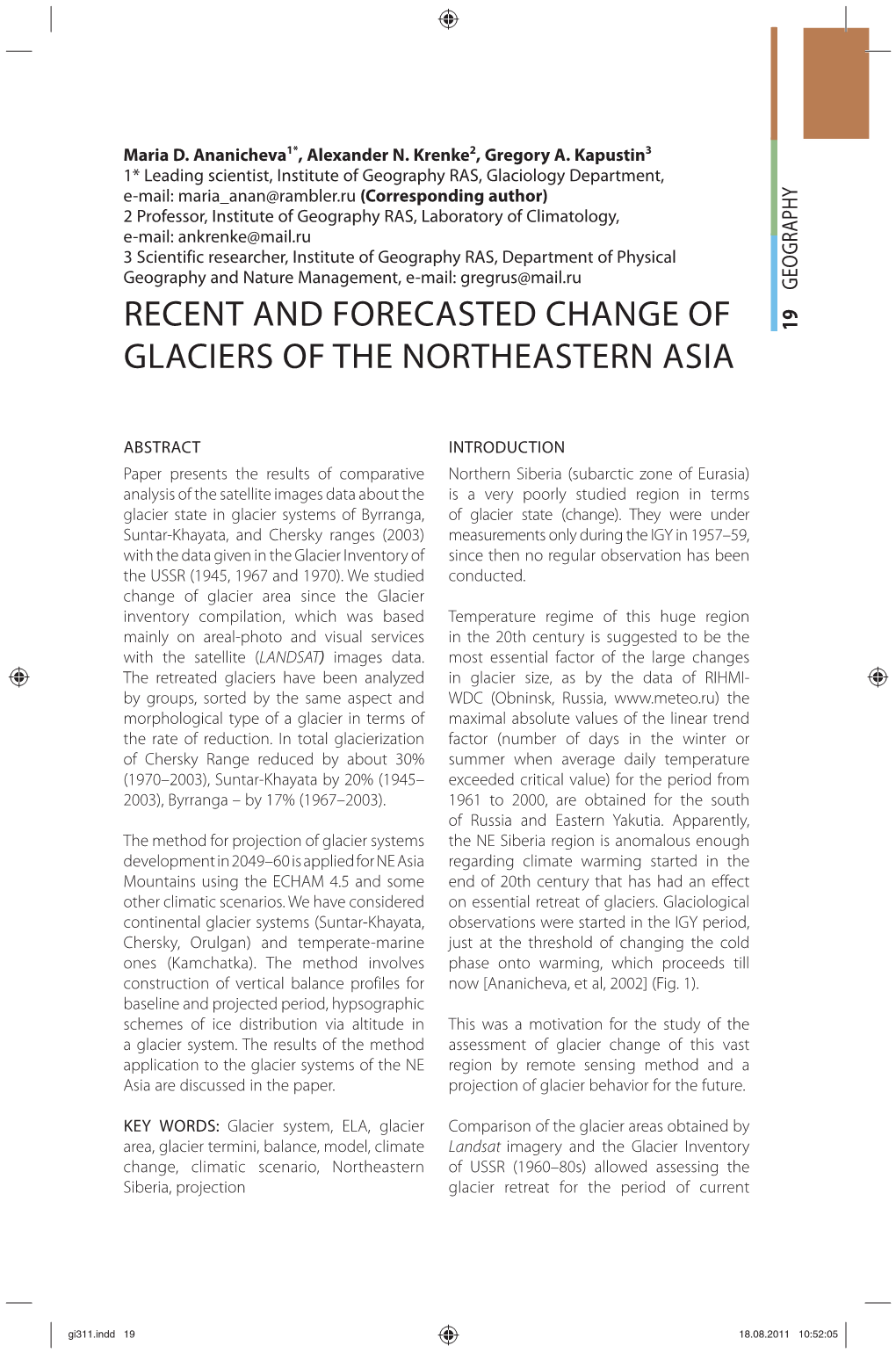 Recent and Forecasted Change of Glaciers of The