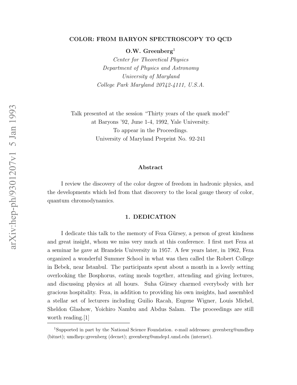 Color, from Baryon Spectroscopy To