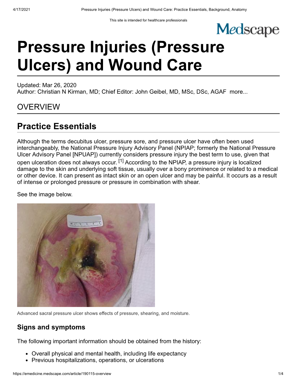 Pressure Ulcers) and Wound Care: Practice Essentials, Background, Anatomy