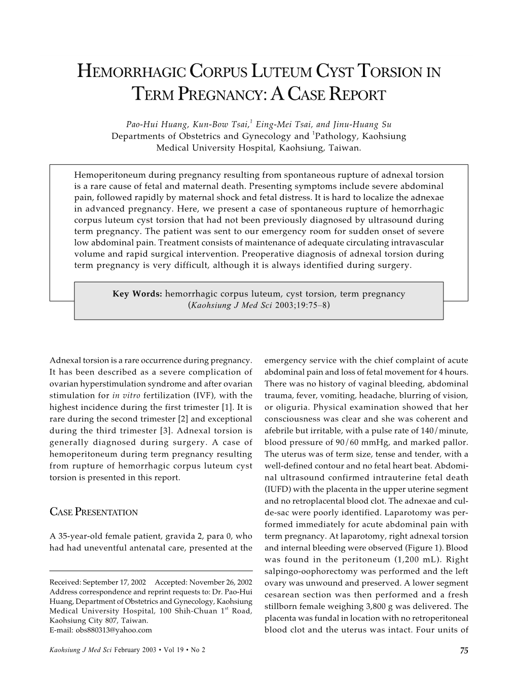 Hemorrhagic Corpus Luteum Cyst Torsion in Term Pregnancy: a Case Report