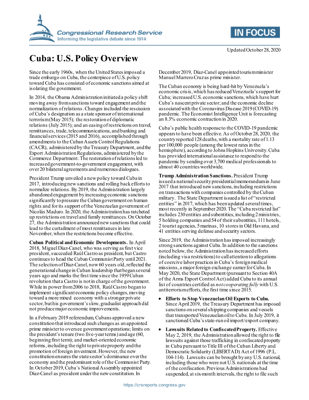 Cuba: U.S. Policy Overview