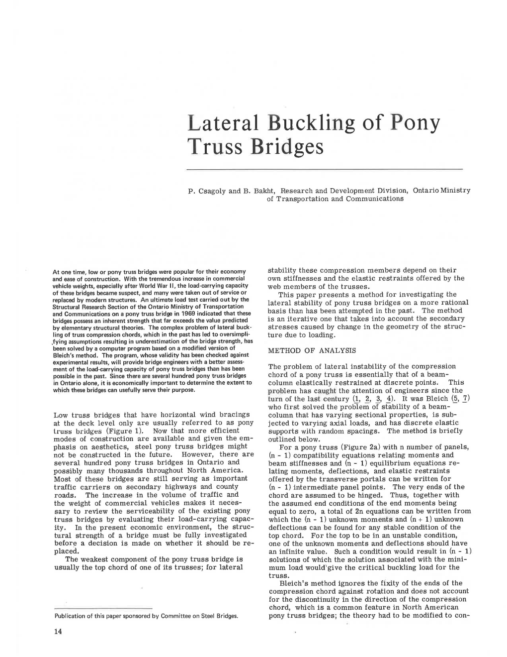 Lateral Buckling of Pony Truss Bridges