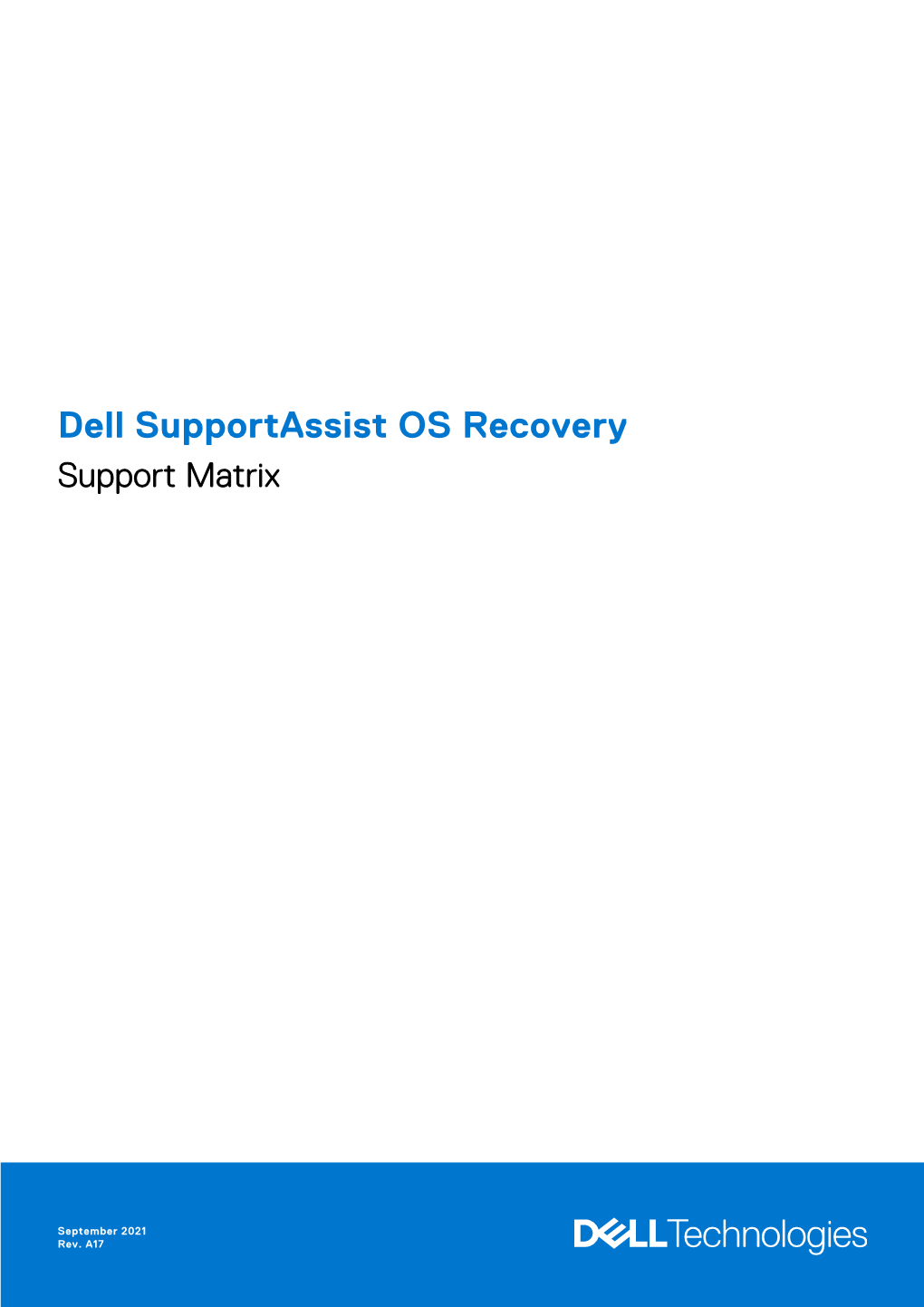 Dell Supportassist OS Recovery Support Matrix