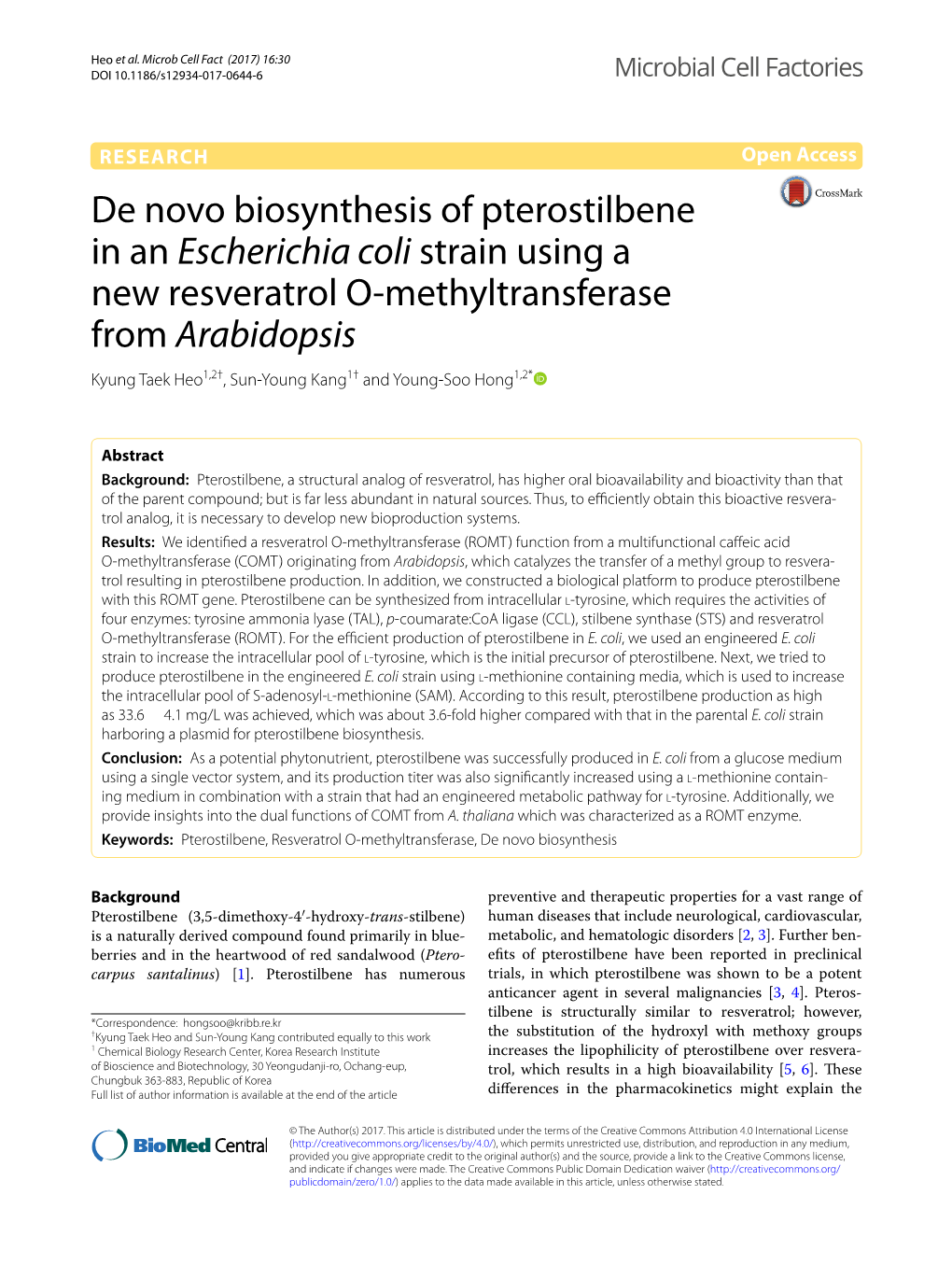 De Novo Biosynthesis of Pterostilbene in an Escherichia Coli Strain Using a New Resveratrol O-Methyltransferase from Arabidopsis