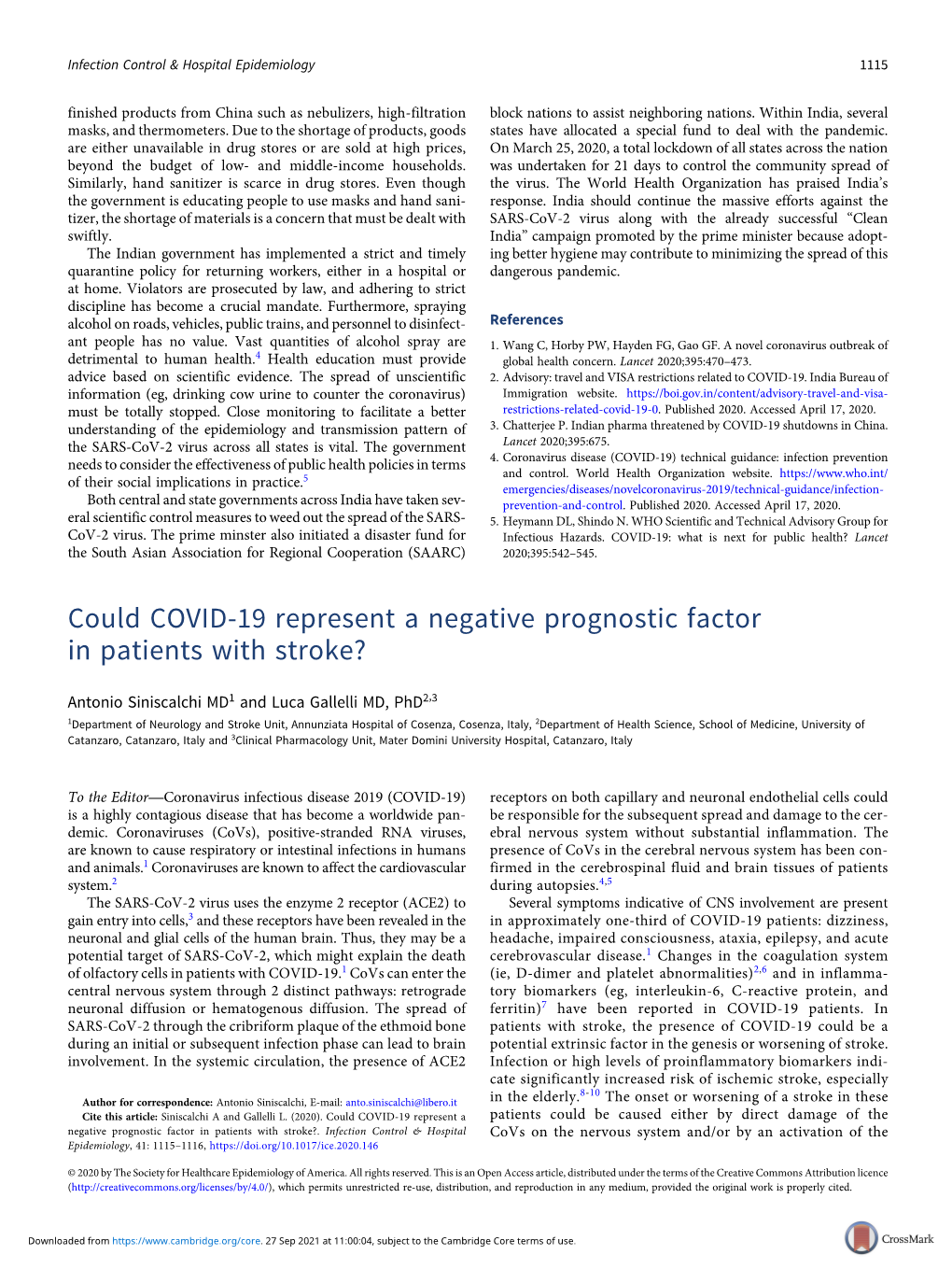 Could COVID-19 Represent a Negative Prognostic Factor in Patients With