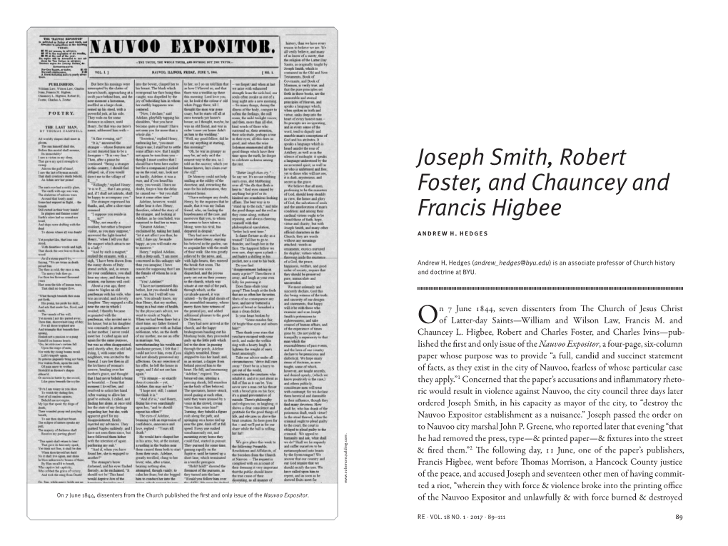 Joseph Smith, Robert Foster, and Chauncey and Francis Higbee