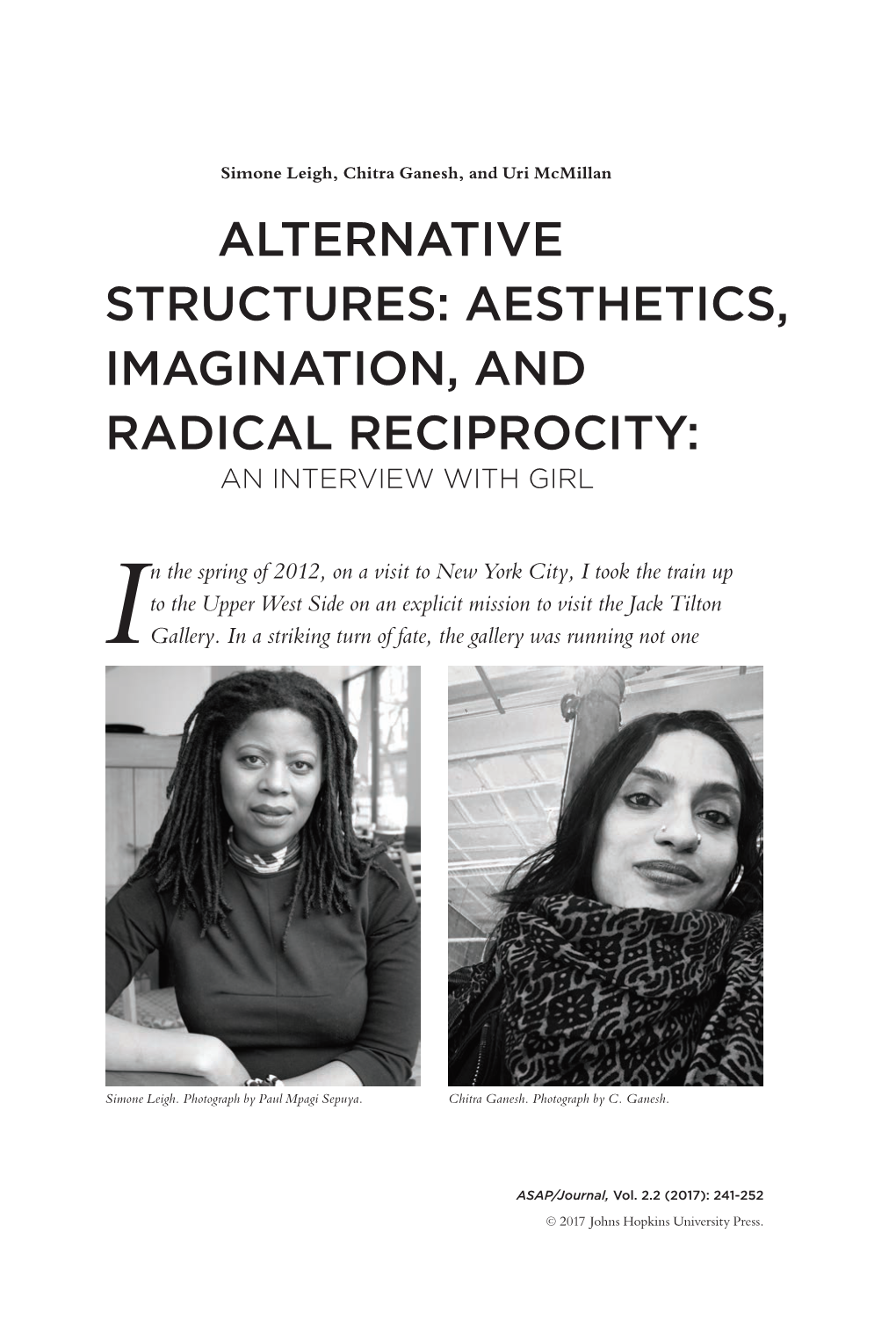 Aesthetics, Imagination, and Radical Reciprocity: an Interview with Girl