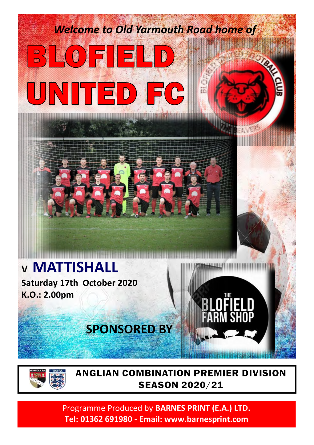 V MATTISHALL Saturday 17Th October 2020 K.O.: 2.00Pm