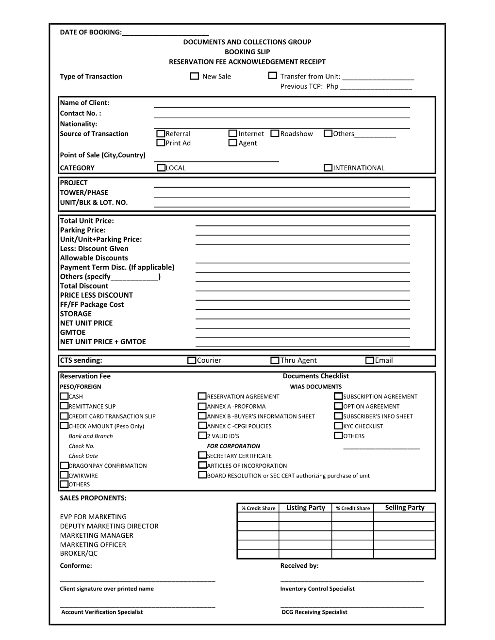 Date of Booking