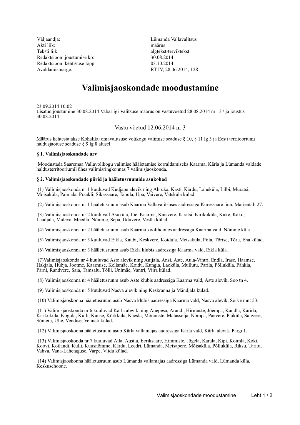 Valimisjaoskondade Moodustamine