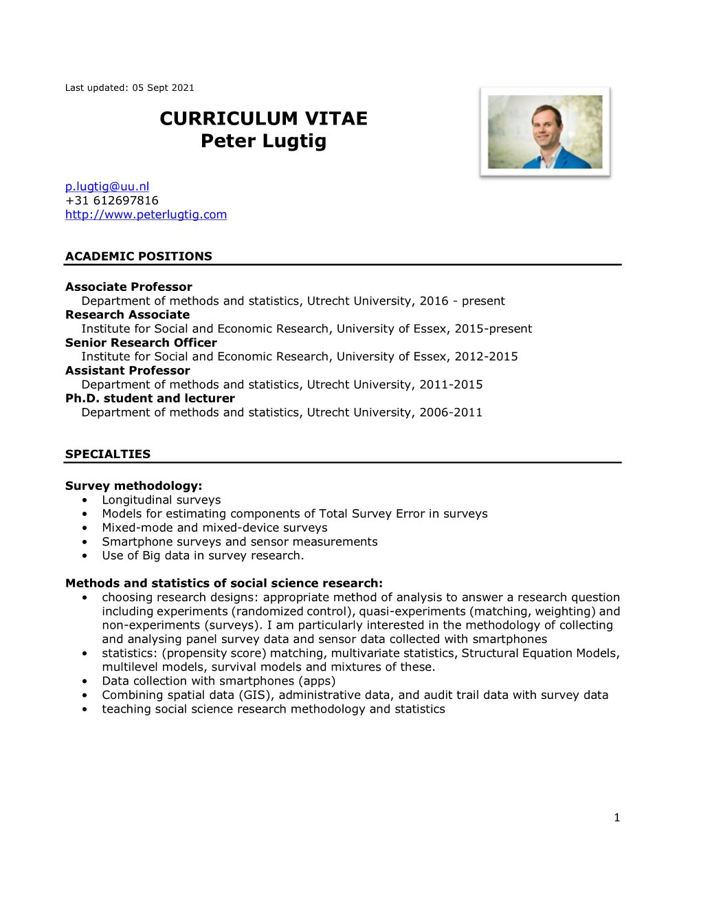 CURRICULUM VITAE Peter Lugtig