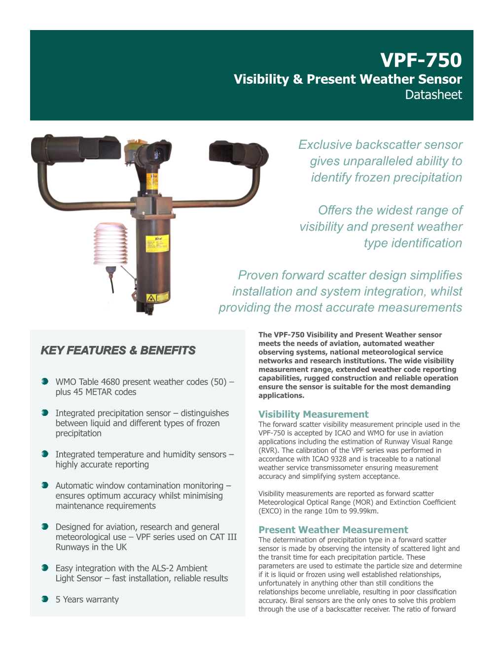 VPF-750 Visibility & Present Weather Sensor Datasheet Visibly Better