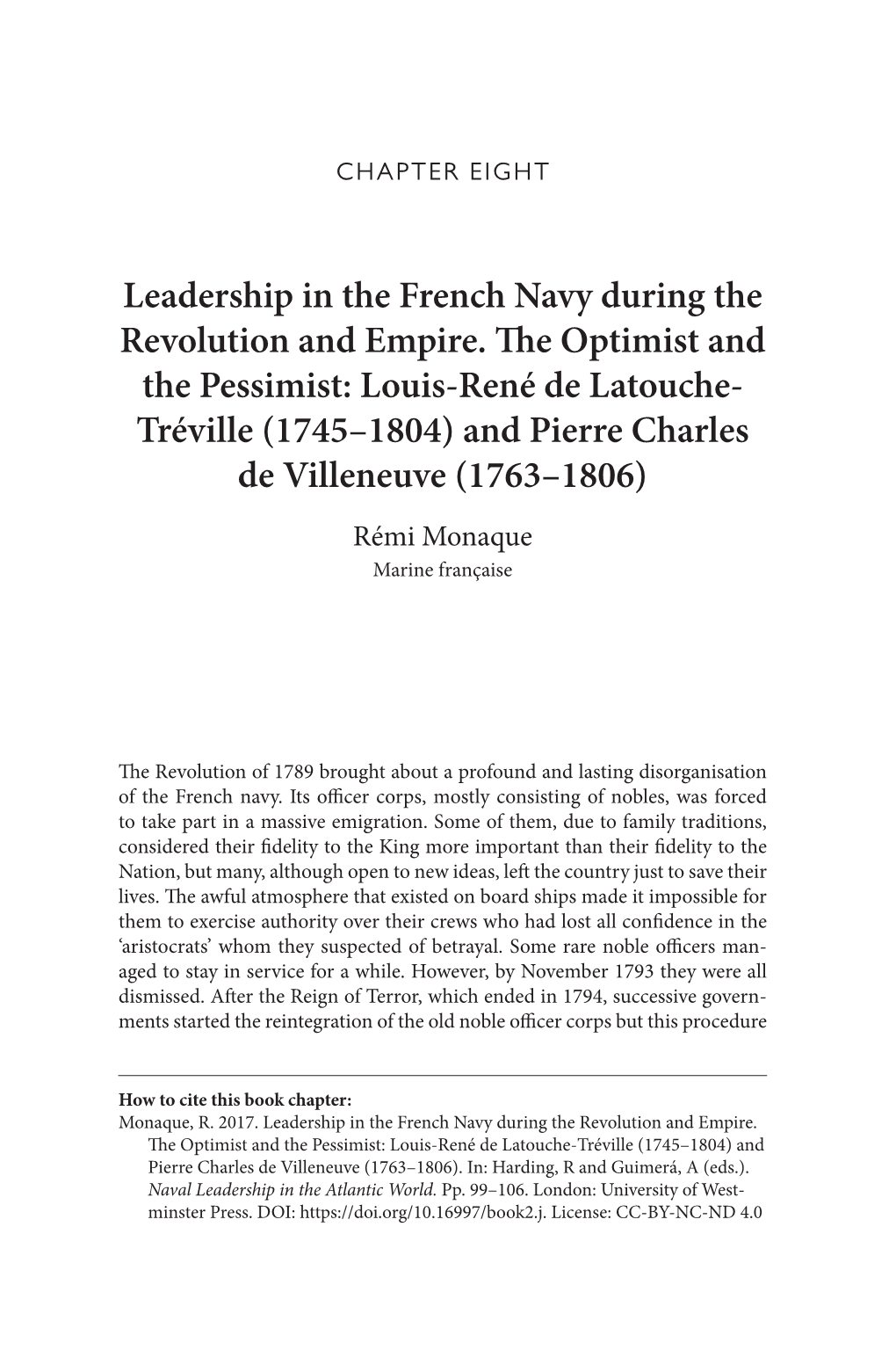 Leadership in the French Navy During the Revolution and Empire