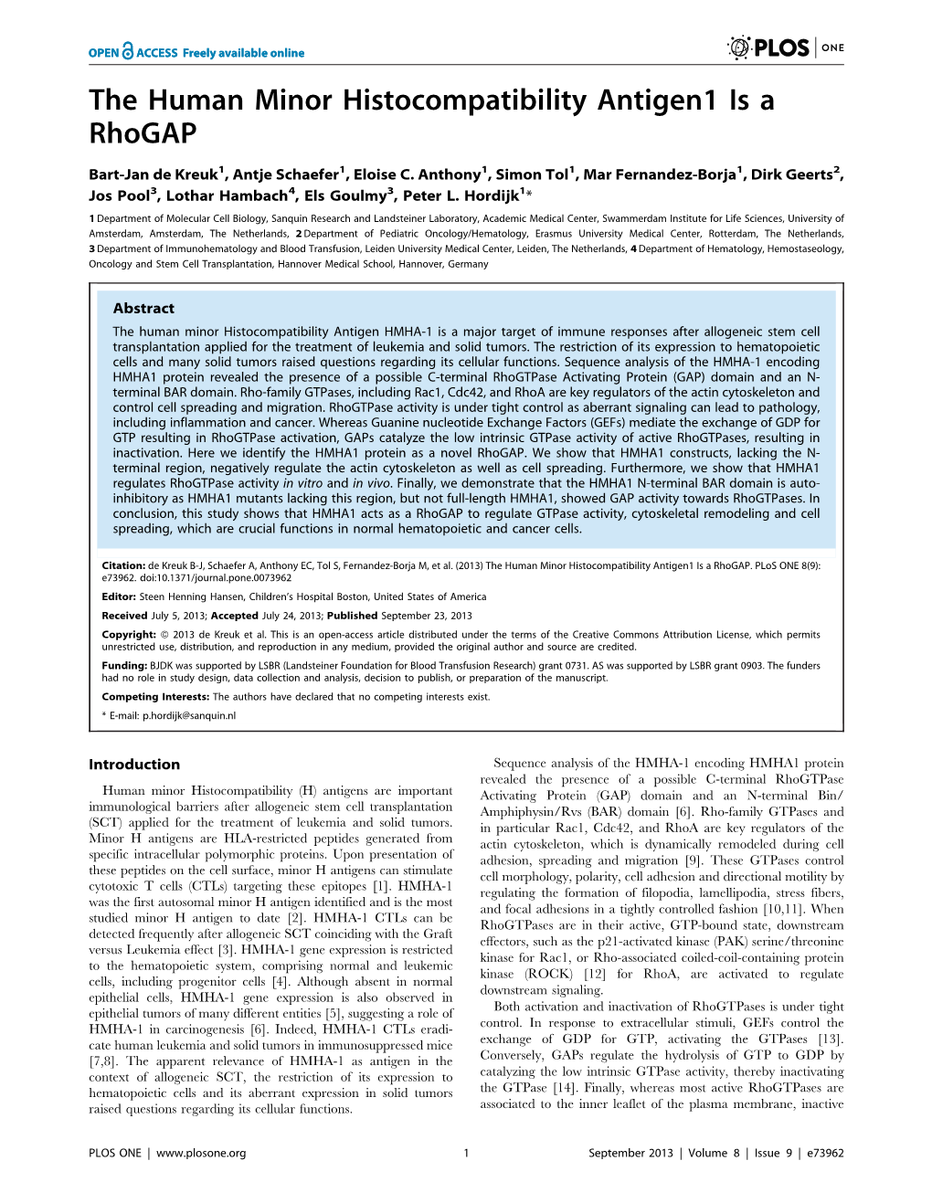 The Human Minor Histocompatibility Antigen1 Is a Rhogap