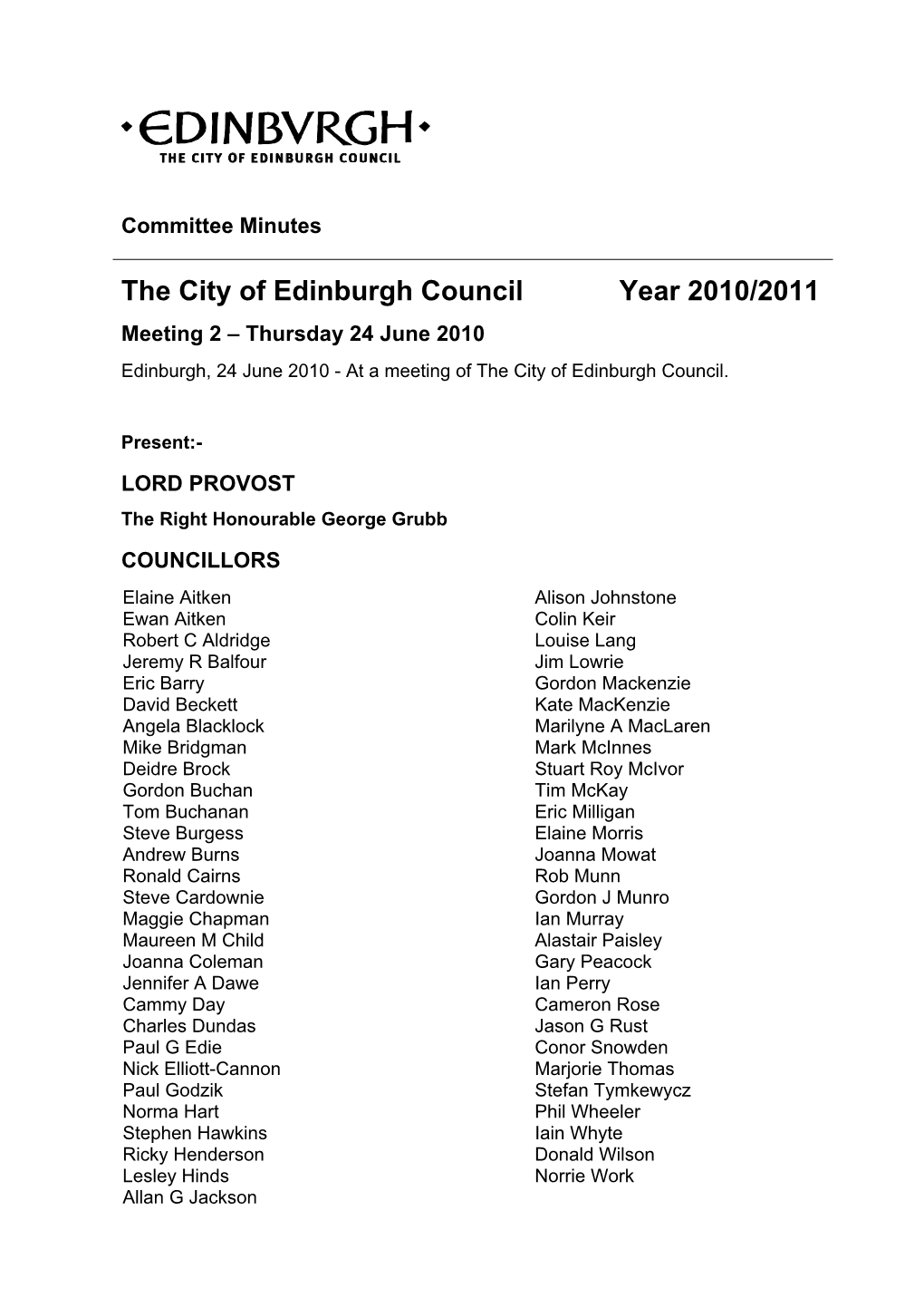 The City of Edinburgh Council Year 2010/2011