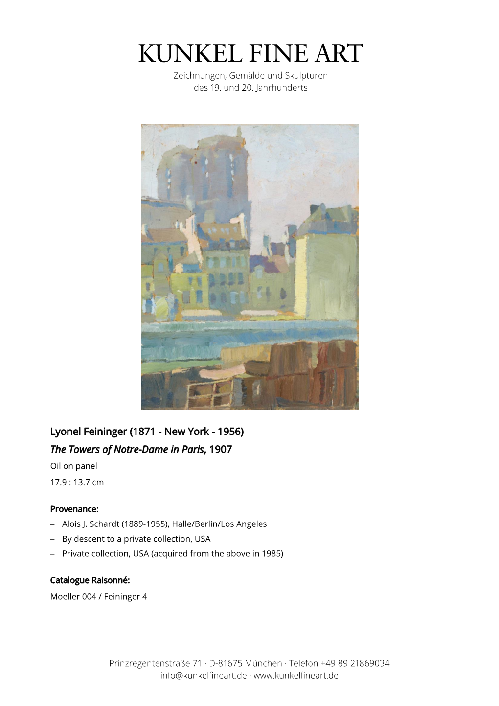 Lyonel Feininger (1871 - New York - 1956) the Towers of Notre-Dame in Paris, 1907 Oil on Panel 17.9 : 13.7 Cm