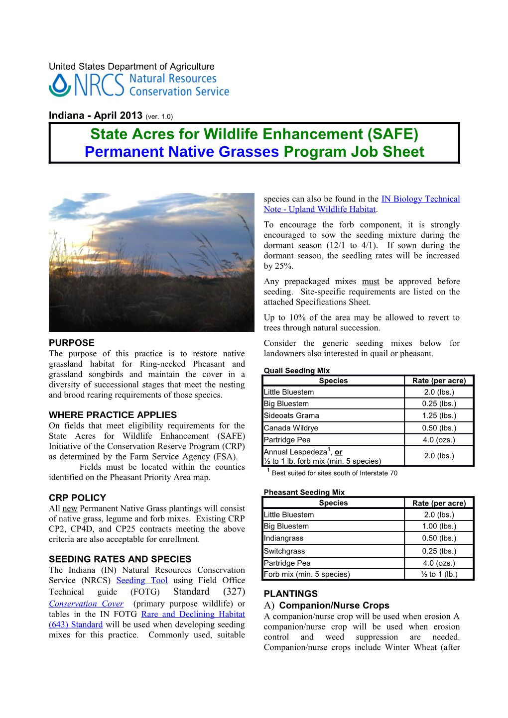 State Acres for Wildlife Enhancement (SAFE)