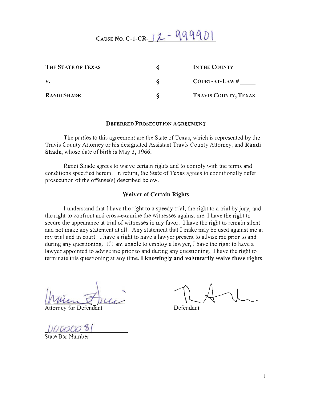 Randi Shade's Deferred Prosecution Agreement Size