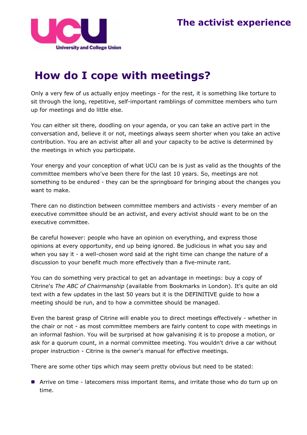 Activist Experience: How Do I Cope with Meetings?