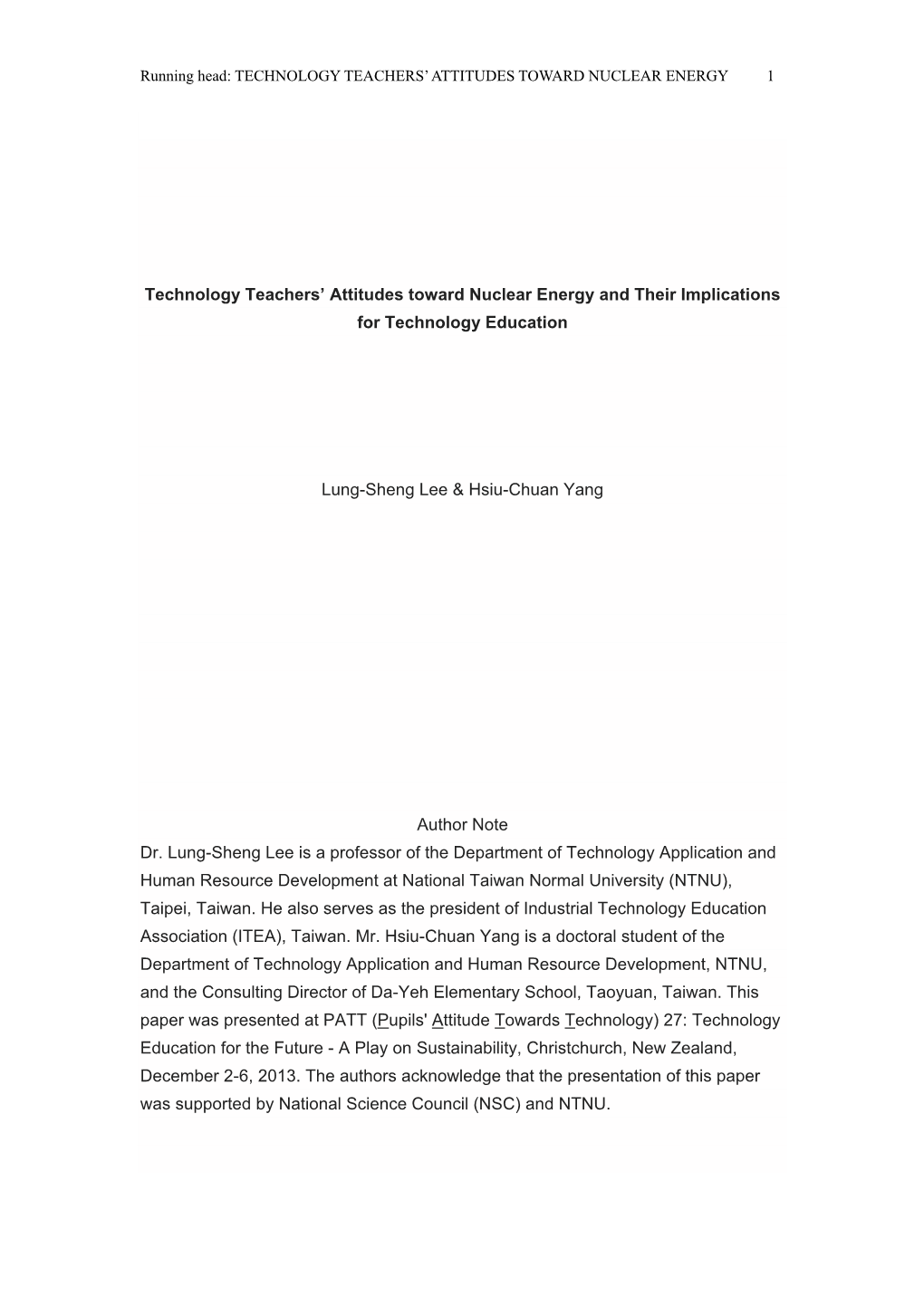 Technology Teachers' Attitudes Toward Nuclear Energy and Their