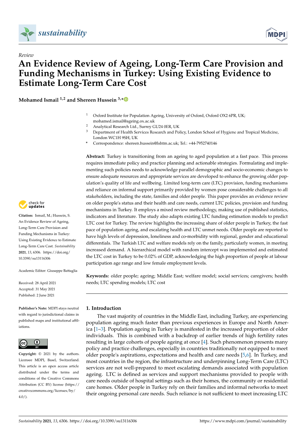 Using Existing Evidence to Estimate Long-Term Care Cost