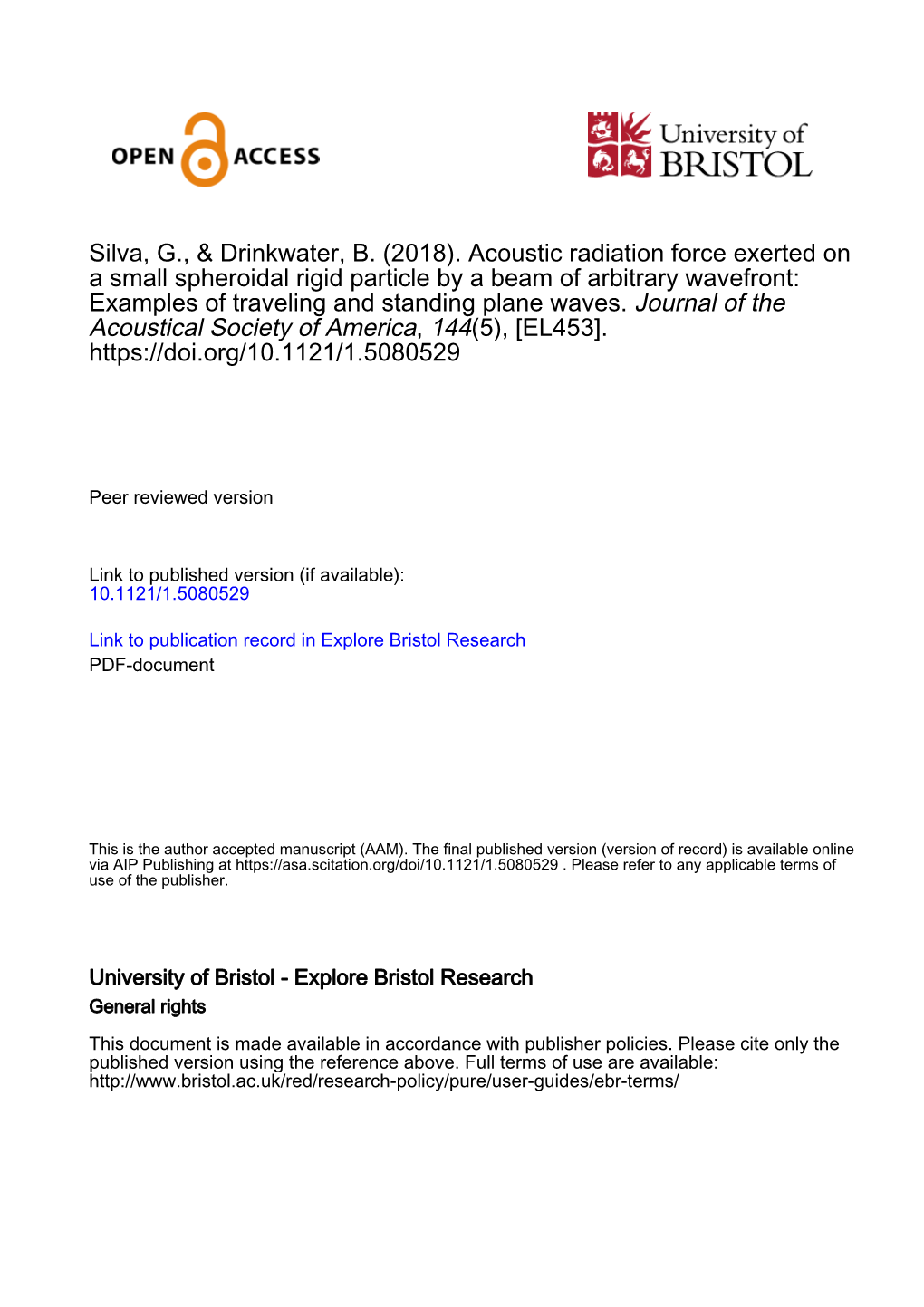 Acoustic Radiation Force Exerted on a Small Spheroidal Rigid Particle by a Beam of Arbitrary Wavefront: Examples of Traveling and Standing Plane Waves