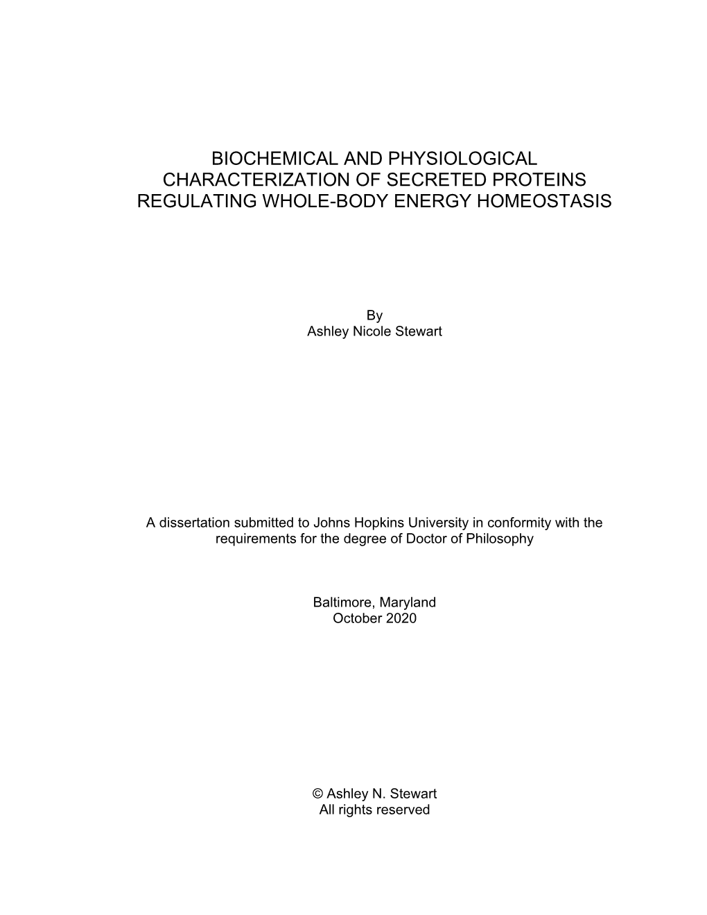 Biochemical and Physiological Characterization of Secreted Proteins Regulating Whole-Body Energy Homeostasis