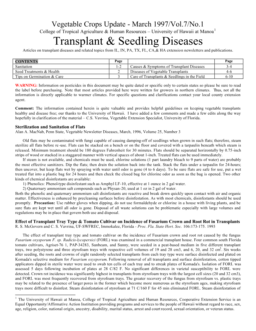 Transplant & Seedling Diseases