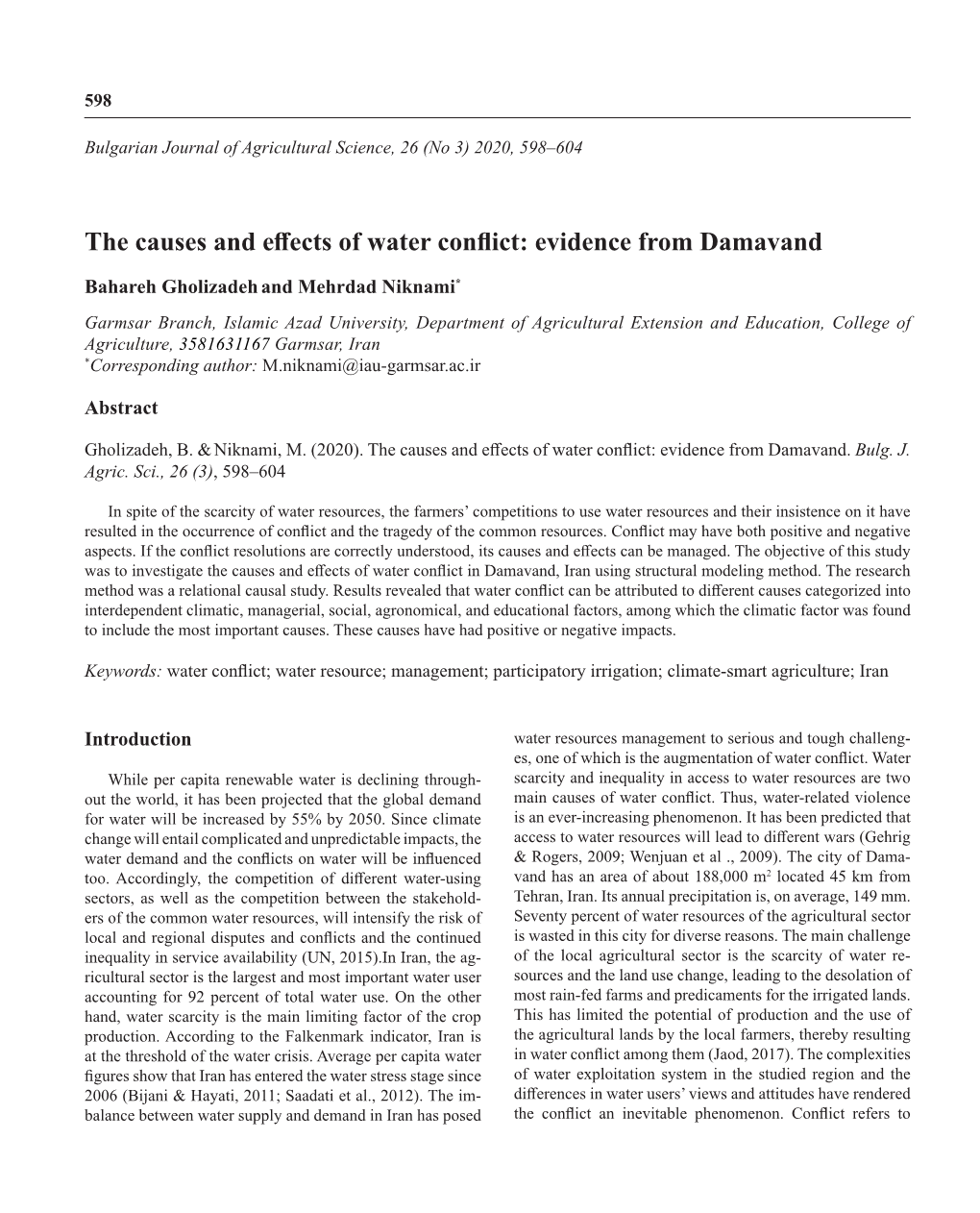 The Causes and Effects of Water Conflict: Evidence from Damavand