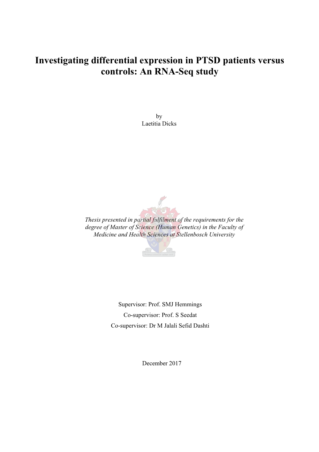 Investigating Differential Expression in PTSD Patients Versus Controls: an RNA-Seq Study