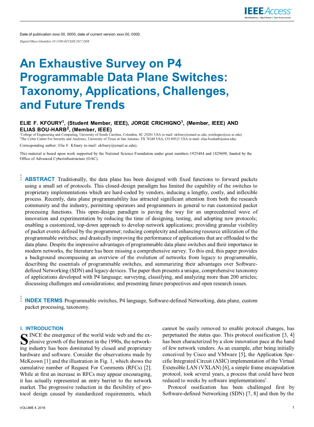 An Exhaustive Survey on P4 Programmable Data Plane Switches: Taxonomy, Applications, Challenges, and Future Trends