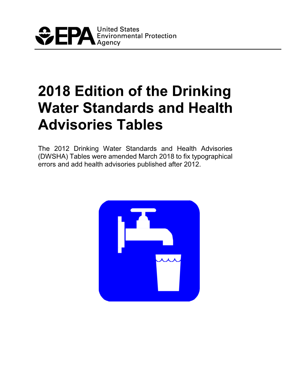 2018 Edition of the Drinking Water Standards and Health Advisories Tables