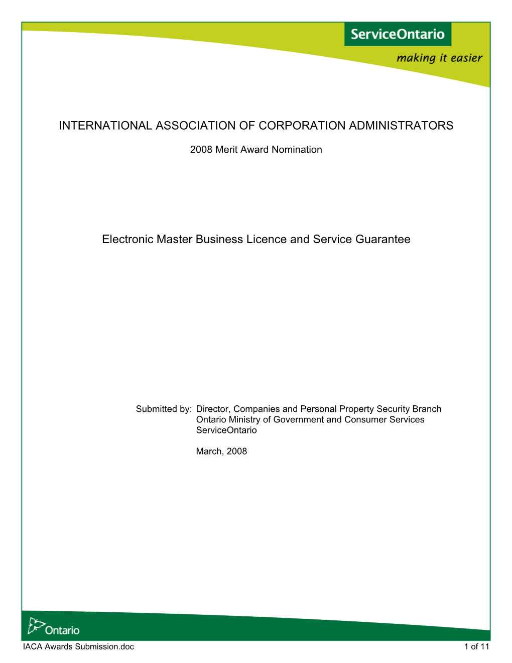 Electronic Master Business Licence and Service Guarantee