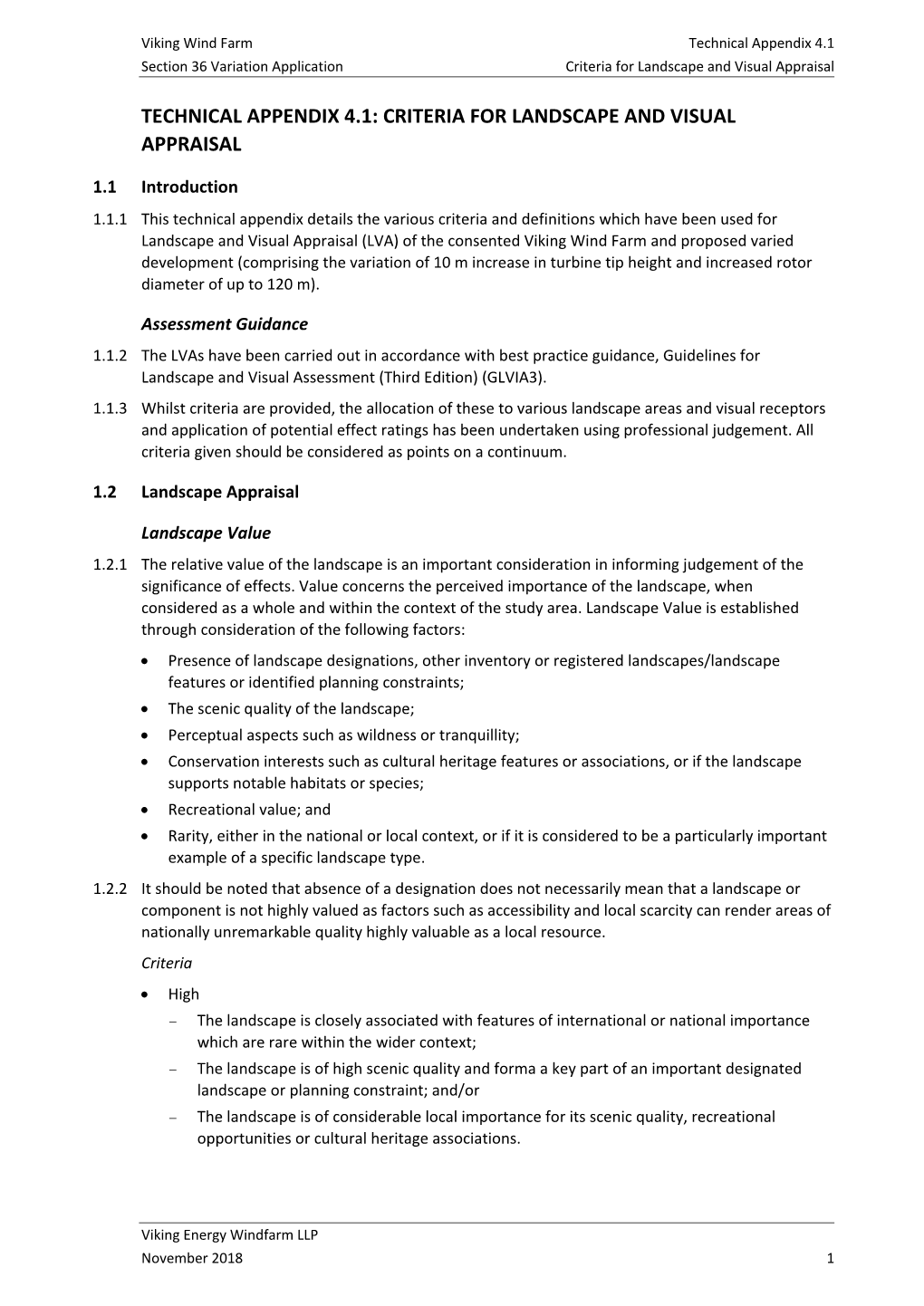 Appendix 4.1 Section 36 Variation Application Criteria for Landscape and Visual Appraisal