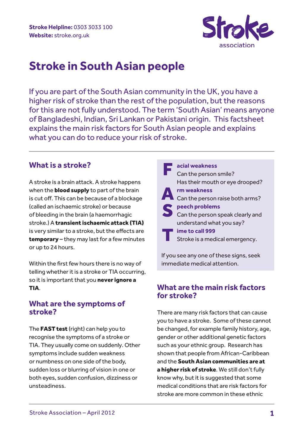 Stroke in South Asian People