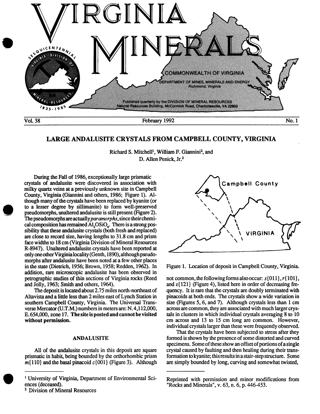 Large Andalusite Crystals from Campbell County, Virginla